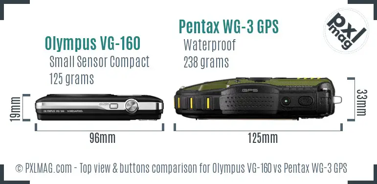 Olympus VG-160 vs Pentax WG-3 GPS top view buttons comparison Olympus VG-160 vs Pentax WG-3 GPS top view buttons comparison