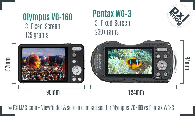 Olympus VG-160 vs Pentax WG-3 Screen and Viewfinder comparison