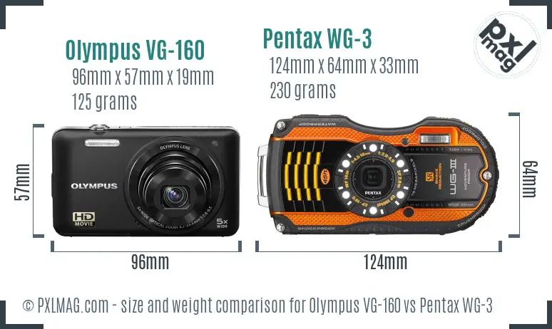 Olympus VG-160 vs Pentax WG-3 size comparison