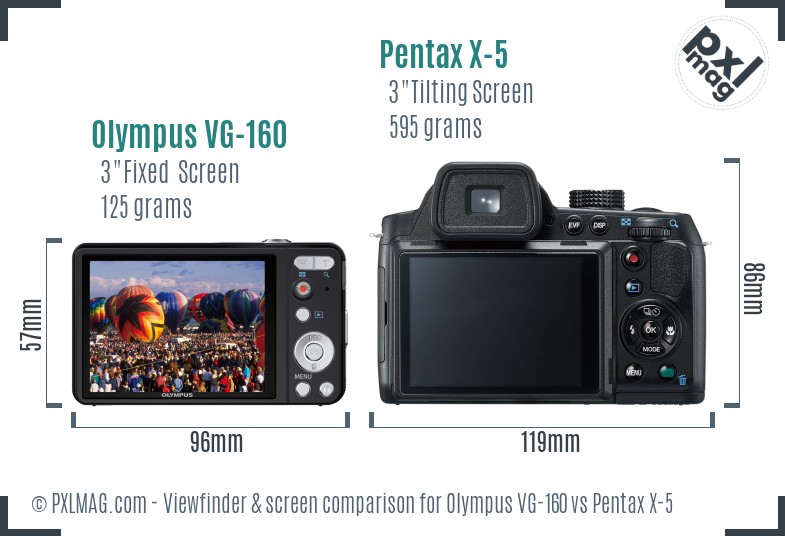 Olympus VG-160 vs Pentax X-5 Screen and Viewfinder comparison