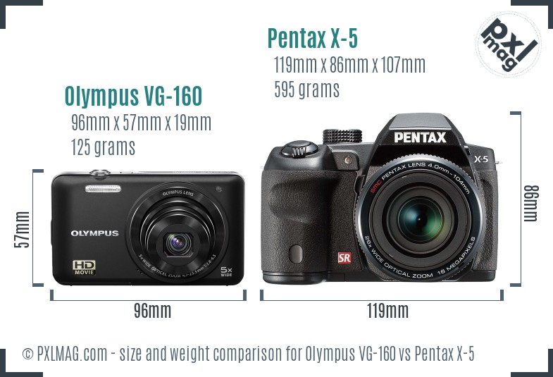 Olympus VG-160 vs Pentax X-5 size comparison Olympus VG-160 vs Pentax X-5 size comparison