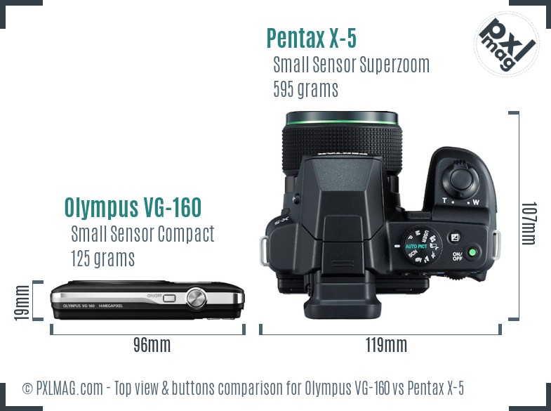 Olympus VG-160 vs Pentax X-5 top view buttons comparison
