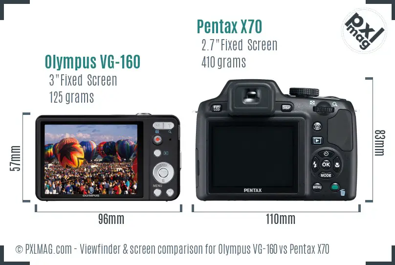 Olympus VG-160 vs Pentax X70 Screen and Viewfinder comparison