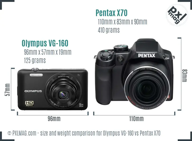 Olympus VG-160 vs Pentax X70 size comparison