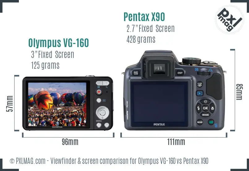 Olympus VG-160 vs Pentax X90 Screen and Viewfinder comparison