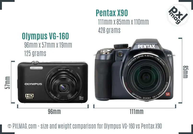 Olympus VG-160 vs Pentax X90 size comparison