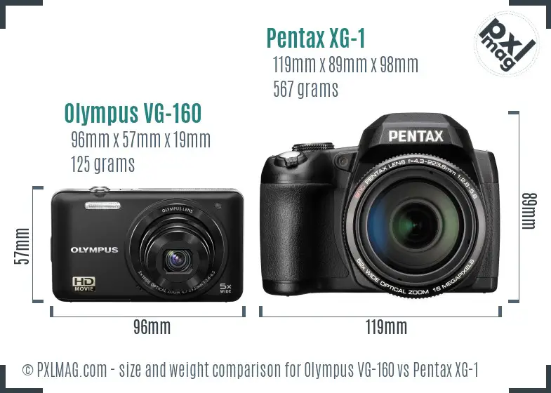 Olympus VG-160 vs Pentax XG-1 size comparison Olympus VG-160 vs Pentax XG-1 size comparison