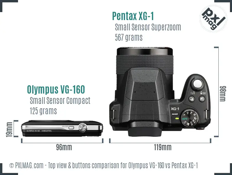 Olympus VG-160 vs Pentax XG-1 top view buttons comparison Olympus VG-160 vs Pentax XG-1 top view buttons comparison