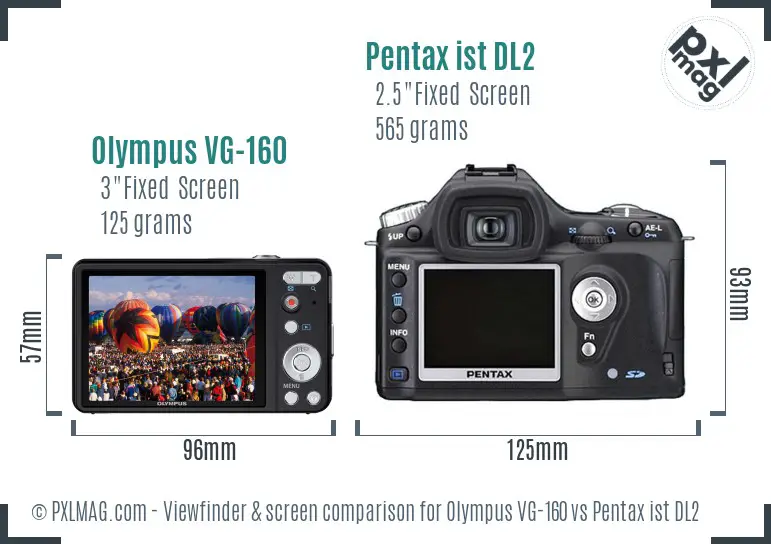 Olympus VG-160 vs Pentax ist DL2 Screen and Viewfinder comparison