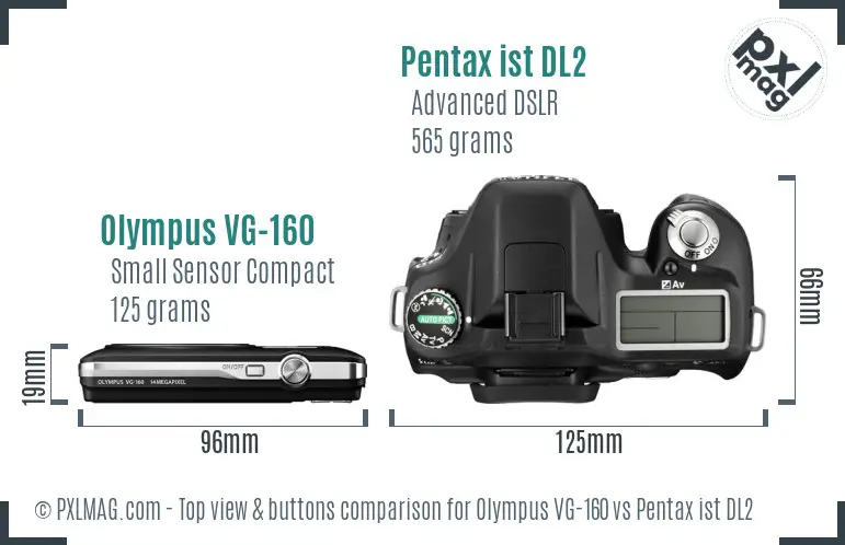 Olympus VG-160 vs Pentax ist DL2 top view buttons comparison