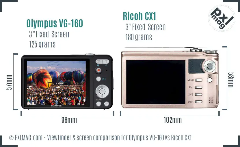 Olympus VG-160 vs Ricoh CX1 Screen and Viewfinder comparison