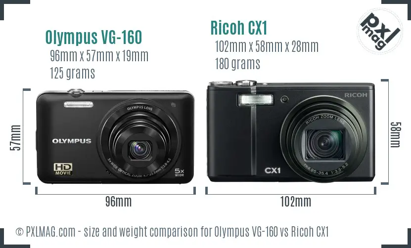 Olympus VG-160 vs Ricoh CX1 size comparison