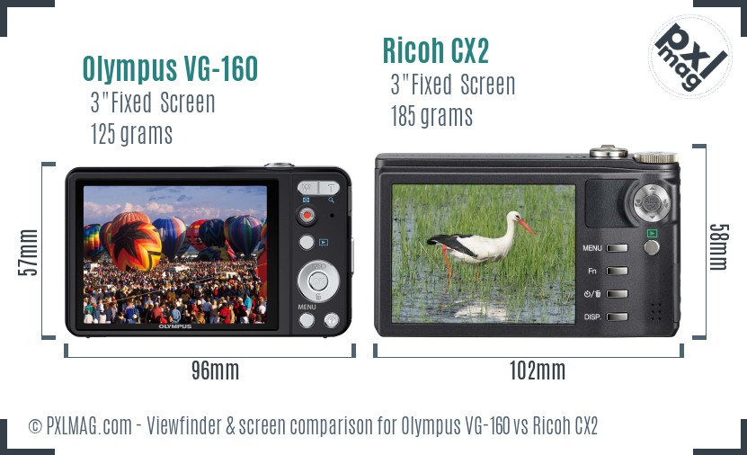 Olympus VG-160 vs Ricoh CX2 Screen and Viewfinder comparison