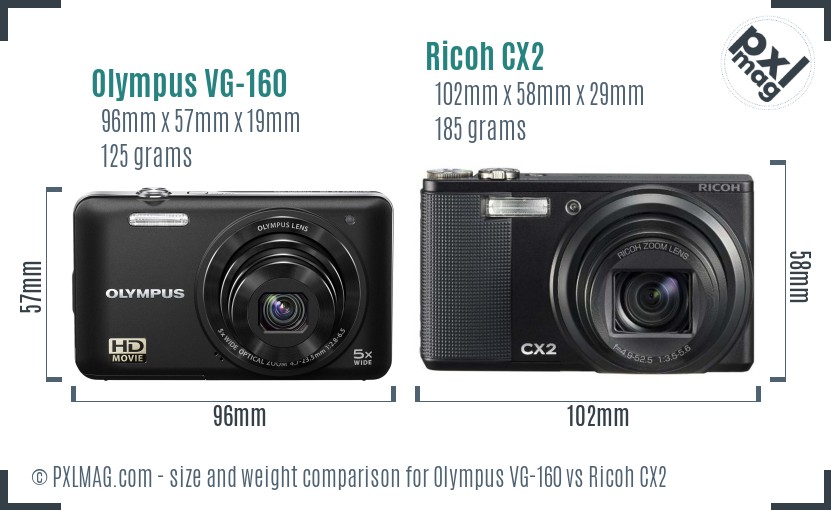 Olympus VG-160 vs Ricoh CX2 size comparison