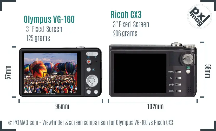 Olympus VG-160 vs Ricoh CX3 Screen and Viewfinder comparison Olympus VG-160 vs Ricoh CX3 Screen and Viewfinder comparison