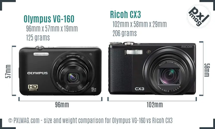 Olympus VG-160 vs Ricoh CX3 size comparison Olympus VG-160 vs Ricoh CX3 size comparison