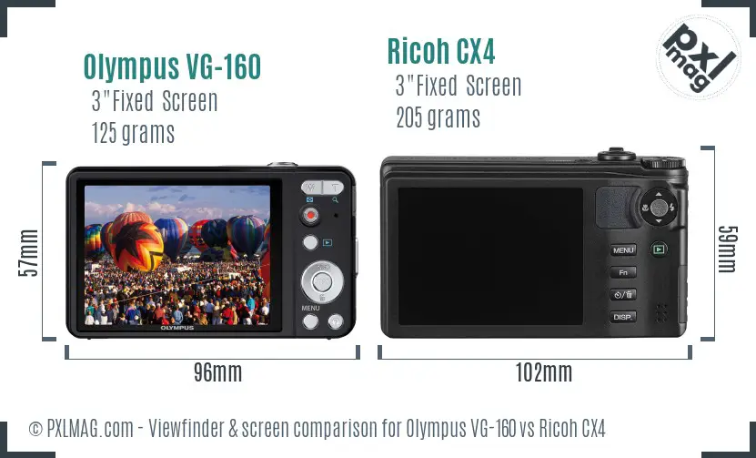 Olympus VG-160 vs Ricoh CX4 Screen and Viewfinder comparison