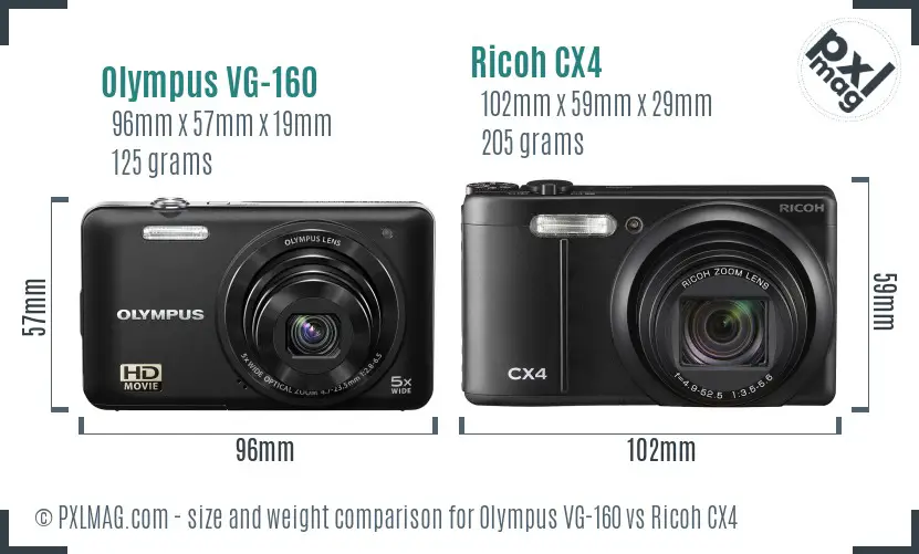 Olympus VG-160 vs Ricoh CX4 size comparison