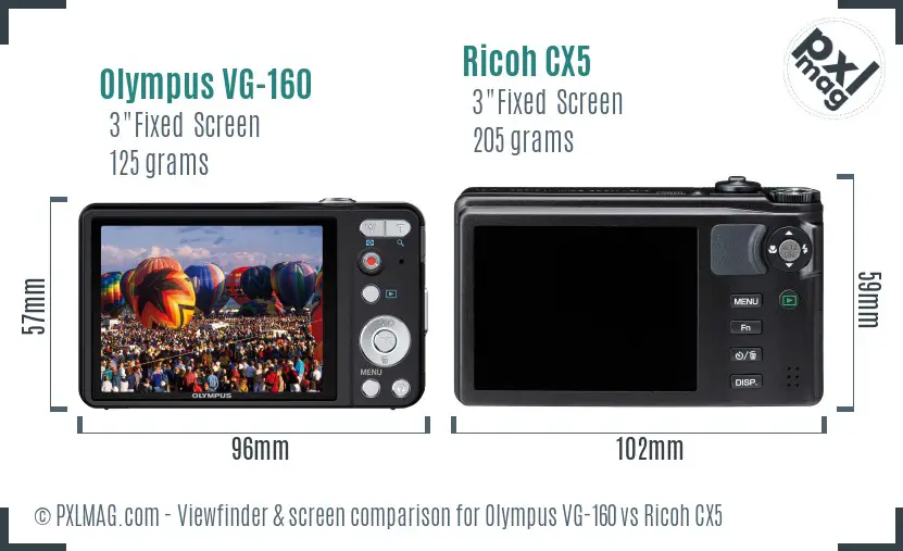 Olympus VG-160 vs Ricoh CX5 Screen and Viewfinder comparison