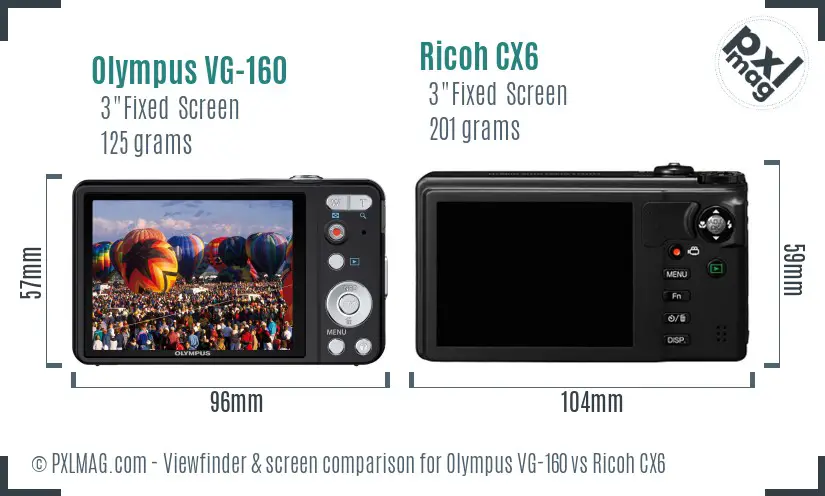 Olympus VG-160 vs Ricoh CX6 Screen and Viewfinder comparison