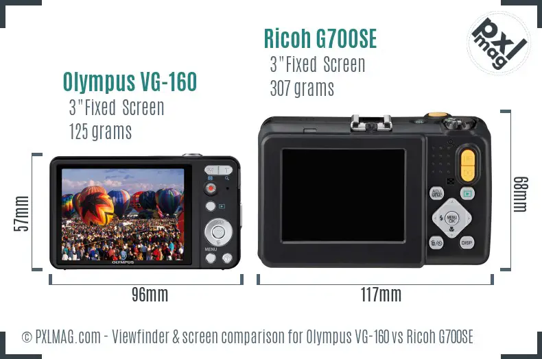 Olympus VG-160 vs Ricoh G700SE Screen and Viewfinder comparison