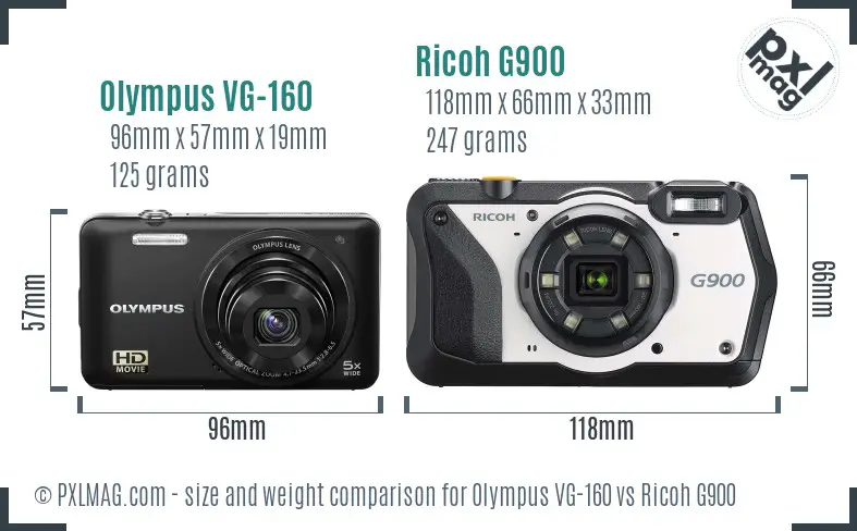 Olympus VG-160 vs Ricoh G900 size comparison
