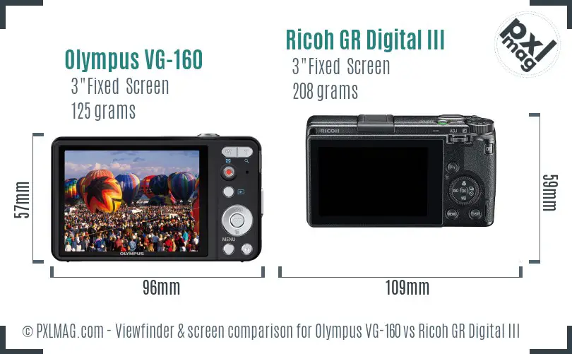 Olympus VG-160 vs Ricoh GR Digital III Screen and Viewfinder comparison
