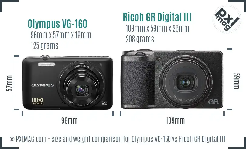 Olympus VG-160 vs Ricoh GR Digital III size comparison
