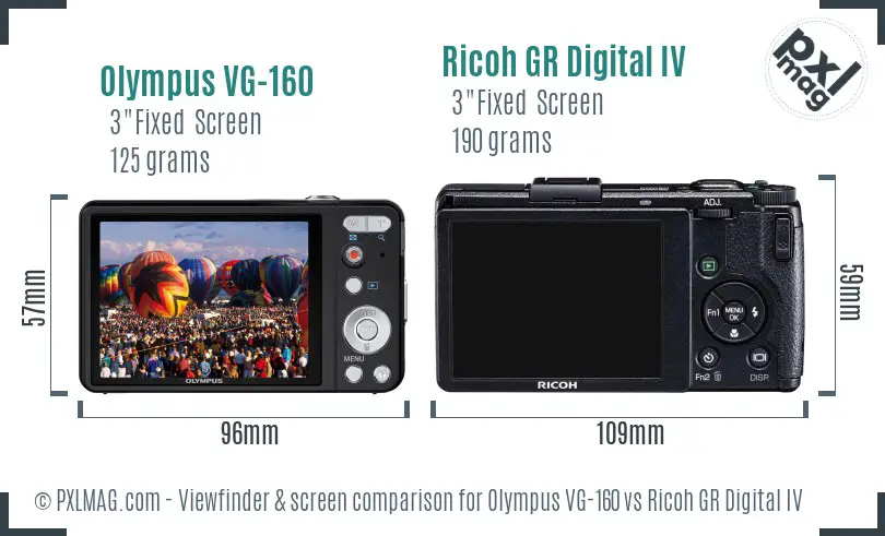 Olympus VG-160 vs Ricoh GR Digital IV Screen and Viewfinder comparison