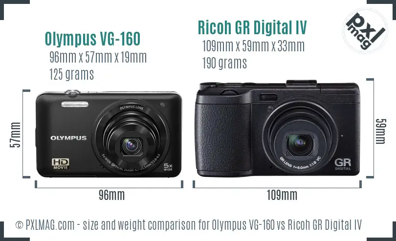 Olympus VG-160 vs Ricoh GR Digital IV size comparison