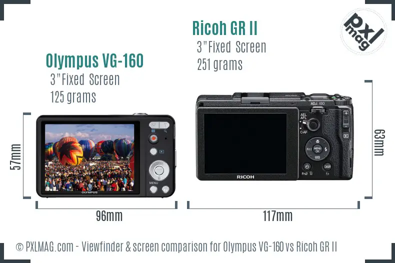 Olympus VG-160 vs Ricoh GR II Screen and Viewfinder comparison