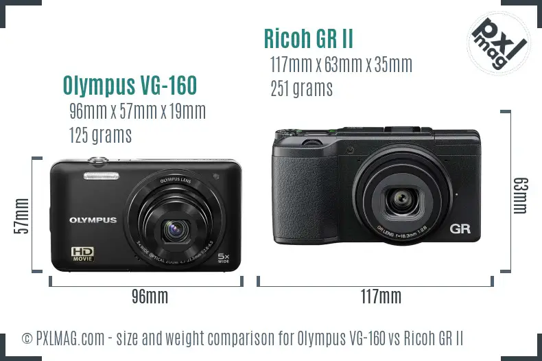 Olympus VG-160 vs Ricoh GR II size comparison