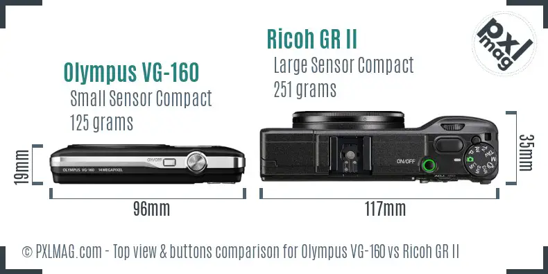 Olympus VG-160 vs Ricoh GR II top view buttons comparison