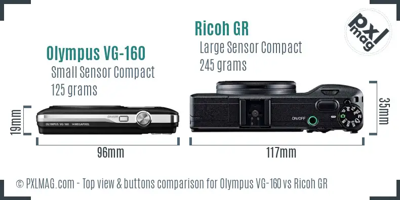Olympus VG-160 vs Ricoh GR top view buttons comparison Olympus VG-160 vs Ricoh GR top view buttons comparison