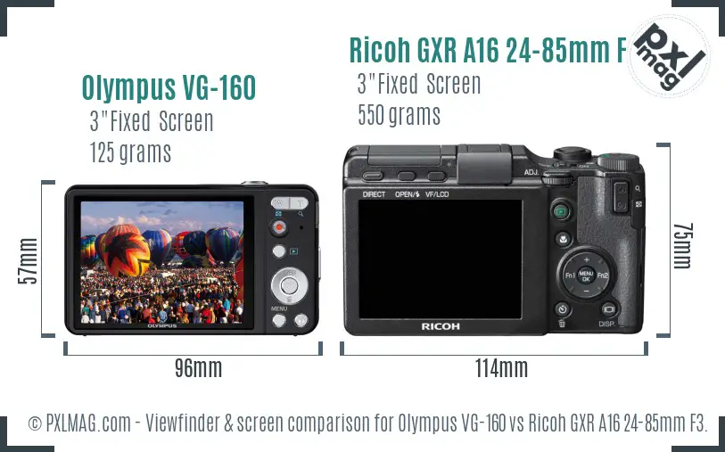 Olympus VG-160 vs Ricoh GXR A16 24-85mm F3.5-5.5 Screen and Viewfinder comparison