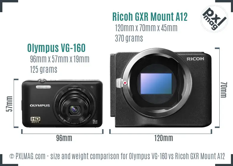 Olympus VG-160 vs Ricoh GXR Mount A12 size comparison Olympus VG-160 vs Ricoh GXR Mount A12 size comparison