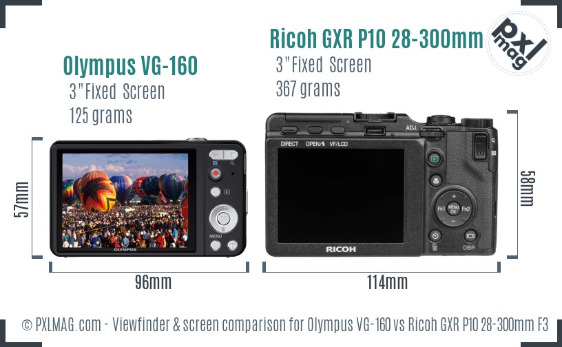 Olympus VG-160 vs Ricoh GXR P10 28-300mm F3.5-5.6 VC Screen and Viewfinder comparison