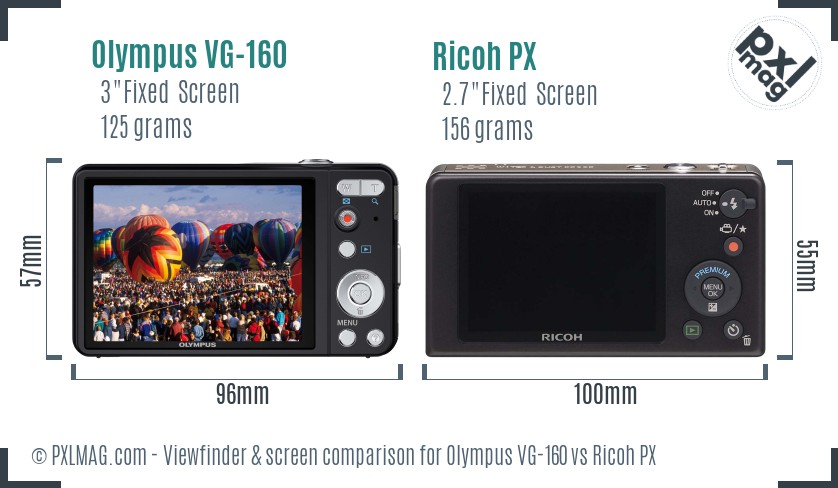 Olympus VG-160 vs Ricoh PX Screen and Viewfinder comparison