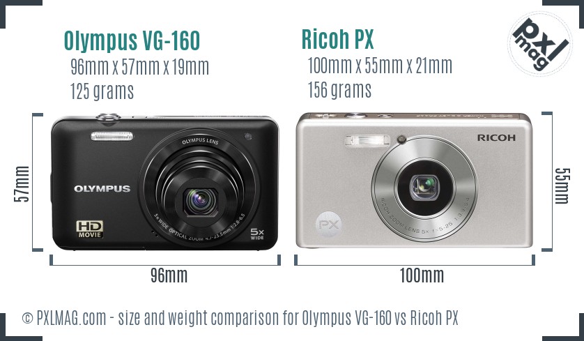 Olympus VG-160 vs Ricoh PX size comparison