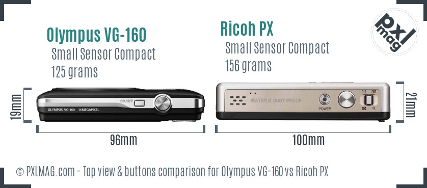 Olympus VG-160 vs Ricoh PX top view buttons comparison