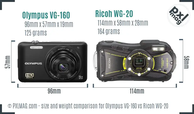 Olympus VG-160 vs Ricoh WG-20 size comparison Olympus VG-160 vs Ricoh WG-20 size comparison