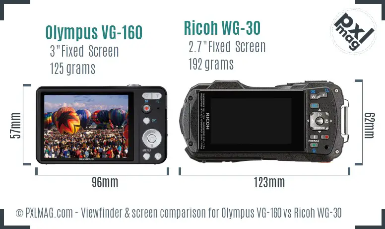 Olympus VG-160 vs Ricoh WG-30 Screen and Viewfinder comparison