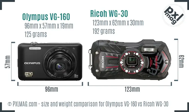 Olympus VG-160 vs Ricoh WG-30 size comparison