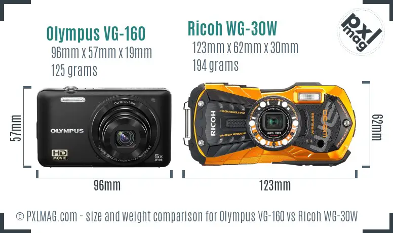 Olympus VG-160 vs Ricoh WG-30W size comparison Olympus VG-160 vs Ricoh WG-30W size comparison