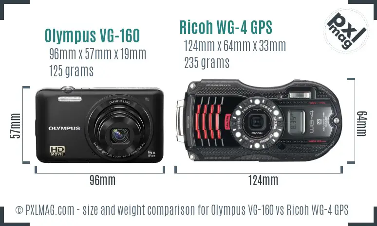 Olympus VG-160 vs Ricoh WG-4 GPS size comparison
