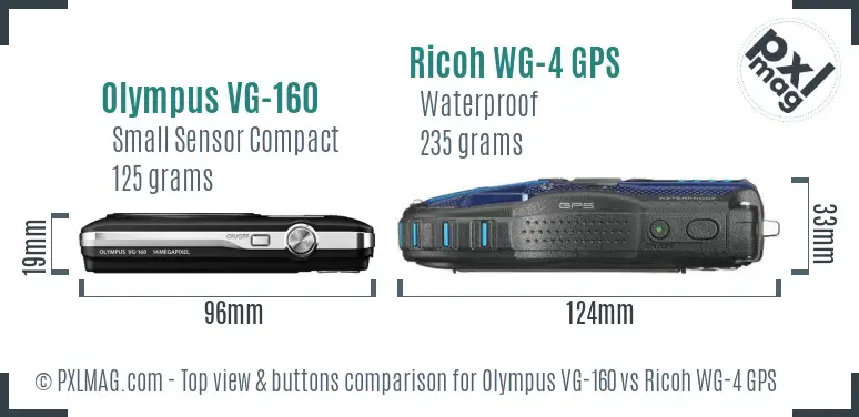 Olympus VG-160 vs Ricoh WG-4 GPS top view buttons comparison