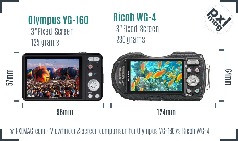 Olympus VG-160 vs Ricoh WG-4 Screen and Viewfinder comparison