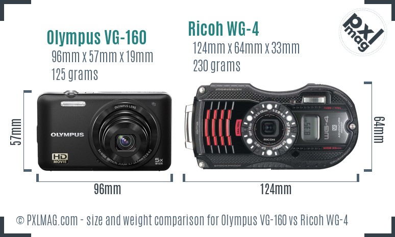 Olympus VG-160 vs Ricoh WG-4 size comparison