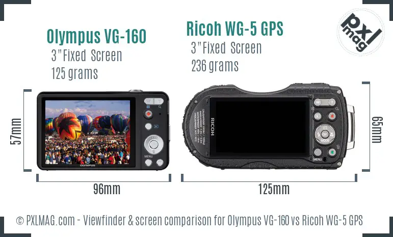 Olympus VG-160 vs Ricoh WG-5 GPS Screen and Viewfinder comparison