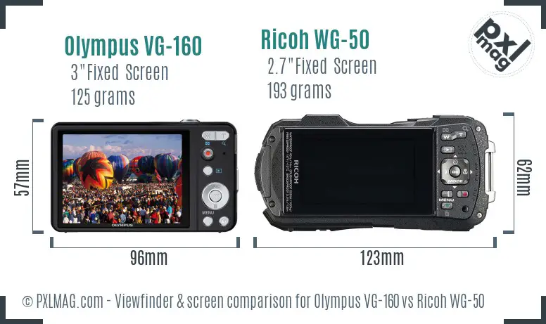 Olympus VG-160 vs Ricoh WG-50 Screen and Viewfinder comparison